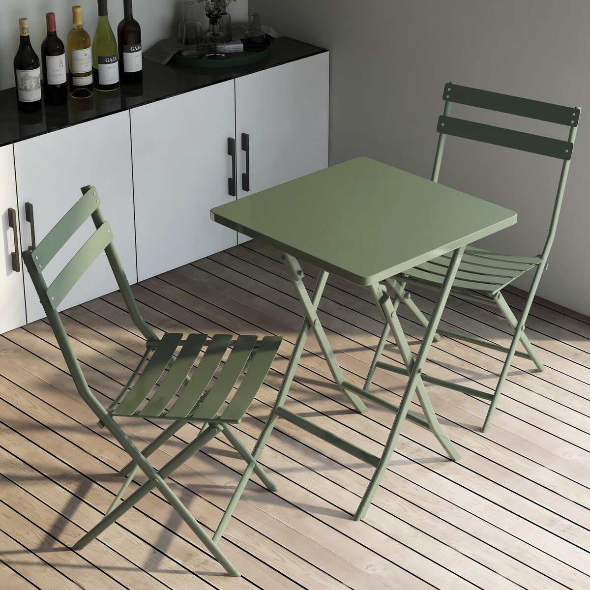 Ensemble bistro minimaliste 3 pièces pour patio : table carrée pliable et chaises