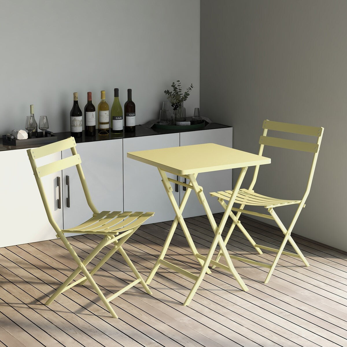 Ensemble bistro minimaliste 3 pièces pour patio : table carrée pliable et chaises