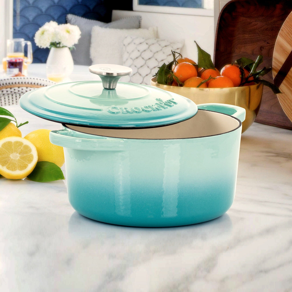 Casserole en fonte émaillée de 3 quarts de litre, couleur bleu sarcelle arctique