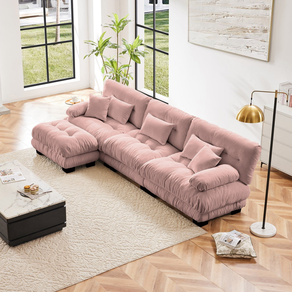 Canapé d'angle modulable 3 places, canapé profond en forme de L avec pouf convertible pour salon