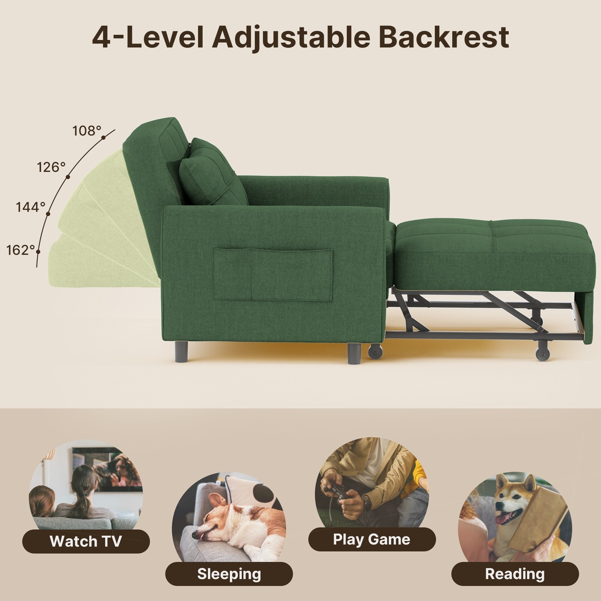 Canapé-lit convertible 3-en-1, canapé-lit escamotable, lit pliable pour salon.