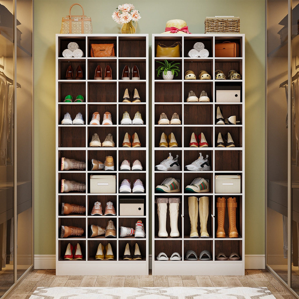 Meuble à chaussures haut pour 30 paires, étagère à chaussures en bois blanc à 10 niveaux pour placard, entrée - 10 niveaux