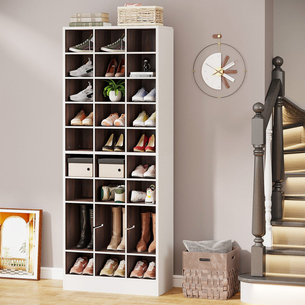 Meuble à chaussures haut pour 30 paires, étagère à chaussures en bois blanc à 10 niveaux pour placard, entrée - 10 niveaux