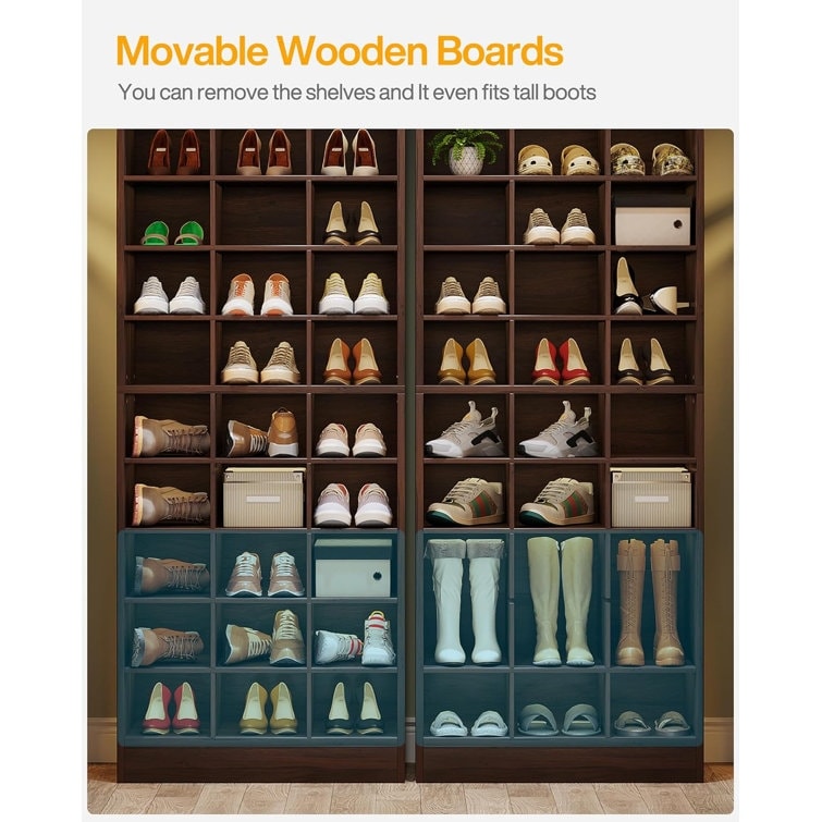 Meuble à chaussures haut pour 30 paires, étagère à chaussures en bois blanc à 10 niveaux pour placard, entrée - 10 niveaux