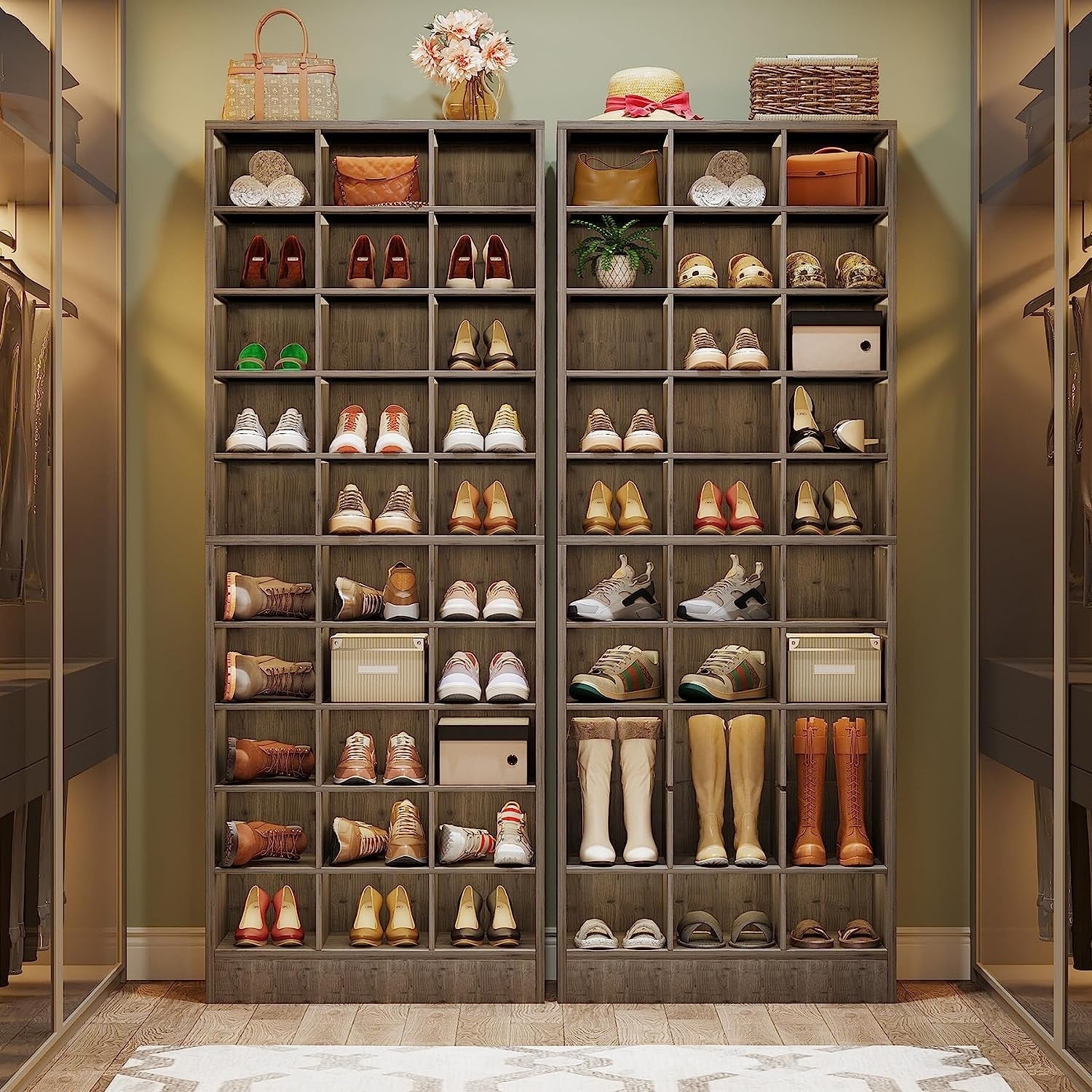 Meuble à chaussures haut pour 30 paires, étagère à chaussures en bois blanc à 10 niveaux pour placard, entrée - 10 niveaux