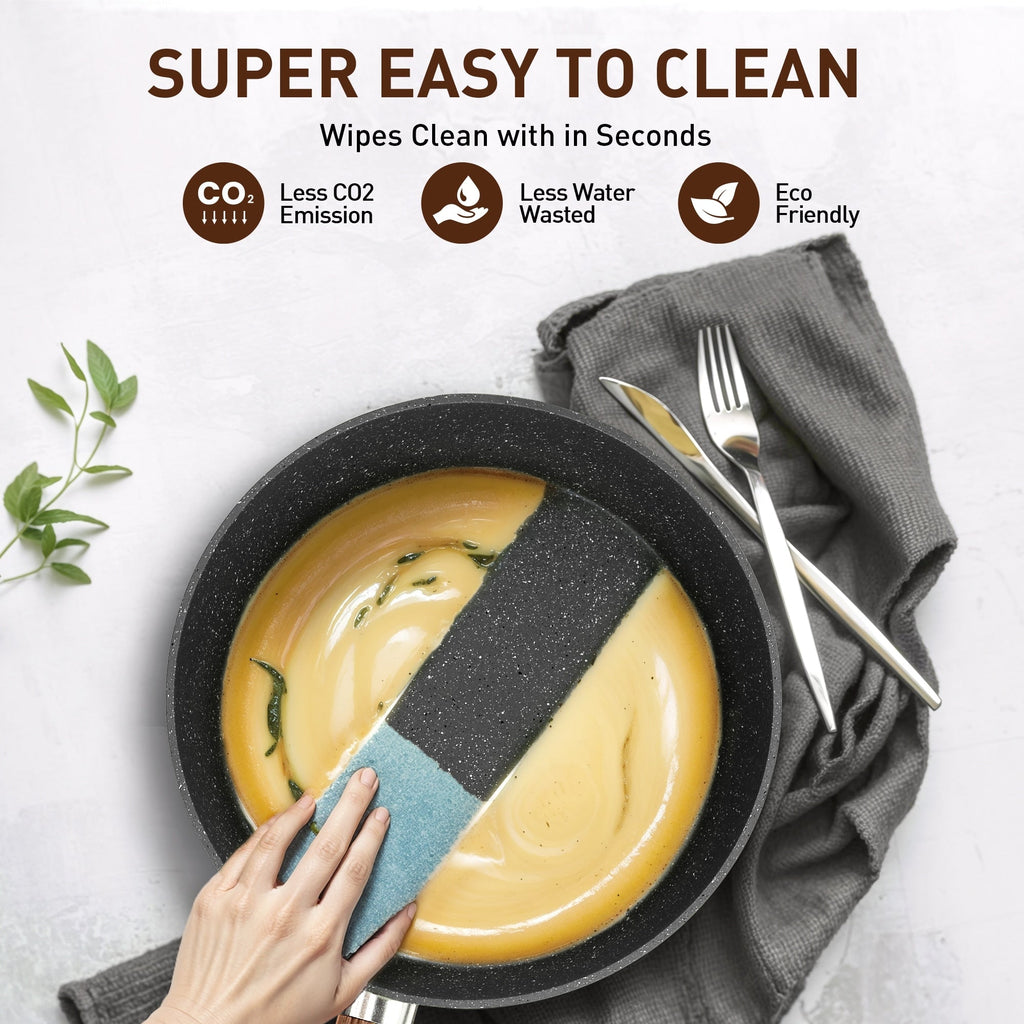 Ensemble de 30 pièces de cuisine en granit, comprenant des casseroles et des poêles antiadhésives.