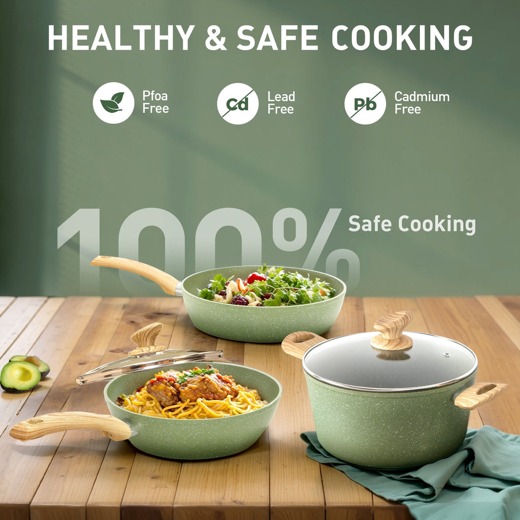 Ensemble de 30 pièces de cuisine en granit, comprenant des casseroles et des poêles antiadhésives.