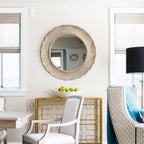 Miroir mural décoratif rond en bois beige bohème de 76 cm pour salle de bain