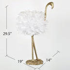 Lampe de table Flamant rose - Blanc et Or - 30,5 H - 30H x 19L x 14P
