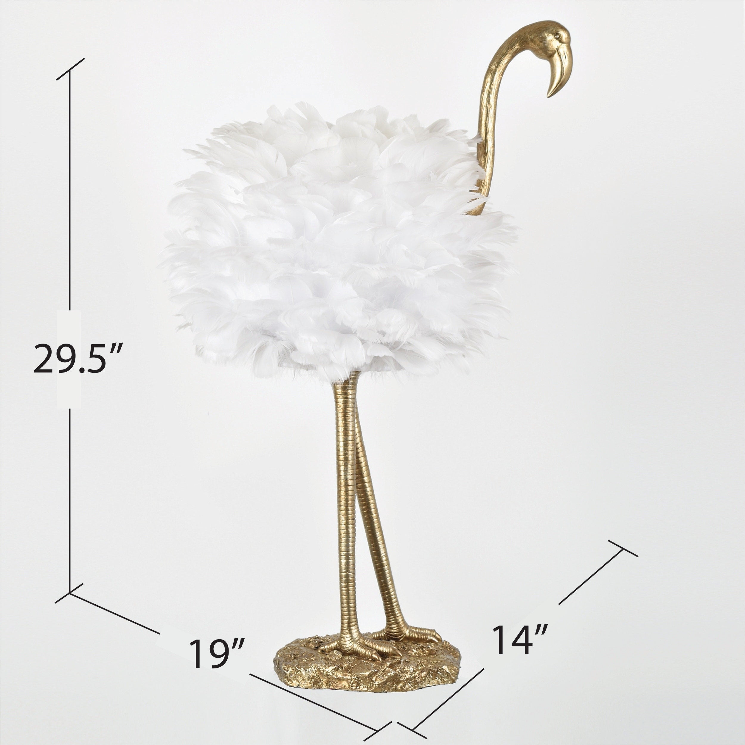 Lampe de table Flamant rose - Blanc et Or - 30,5 H - 30H x 19L x 14P