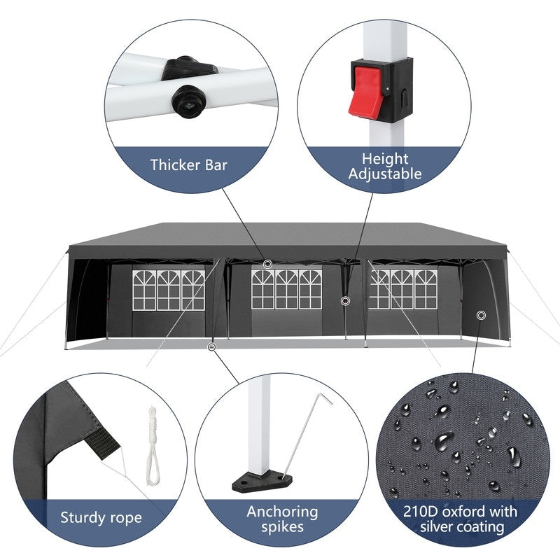 Caravane Pop-up en Oxford 30x10 pi avec 8 sacs de sable et 8 parois latérales avec auvent de type remorqueur - 30x10x8,8 pi (Lxlh)