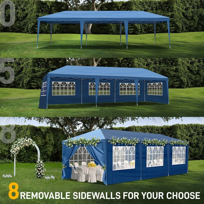 Caravane Pop-up en Oxford 30x10 pi avec 8 sacs de sable et 8 parois latérales avec auvent de type remorqueur - 30x10x8,8 pi (Lxlh)