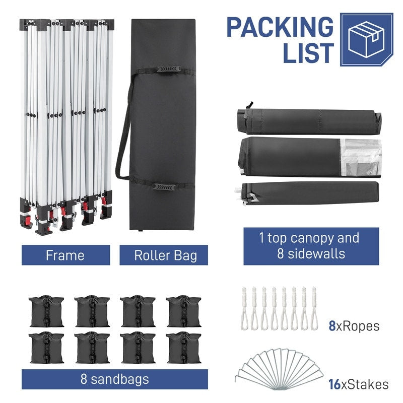 Caravane Pop-up en Oxford 30x10 pi avec 8 sacs de sable et 8 parois latérales avec auvent de type remorqueur - 30x10x8,8 pi (Lxlh)