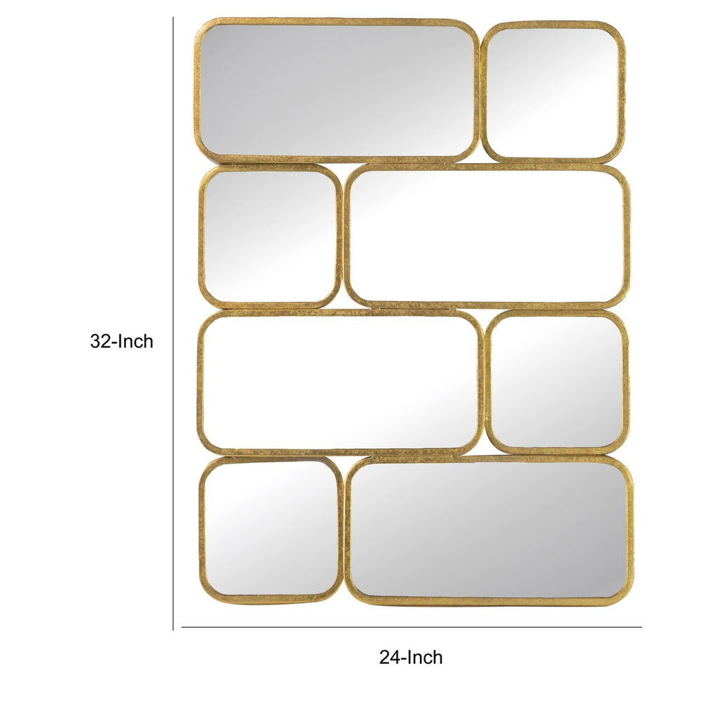 Miroir mural décoratif de luxe de 81 cm (32 pouces), avec 8 cadres incurvés en métal doré.