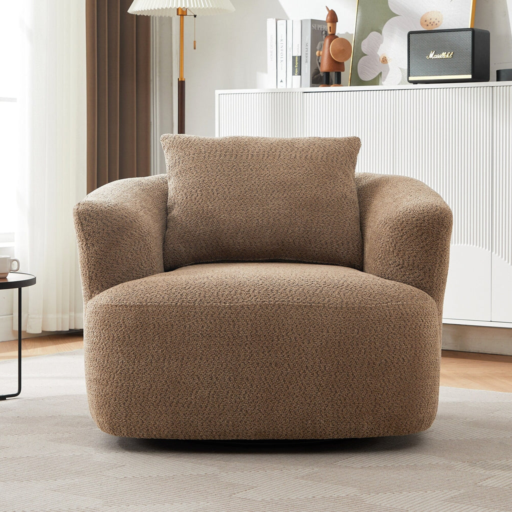 Fauteuil pivotant à 360°, fauteuil d'appoint en bouclette de 38,2 cm avec coussin décoratif, fauteuil-canapé rembourré avec accoudoirs incurvés