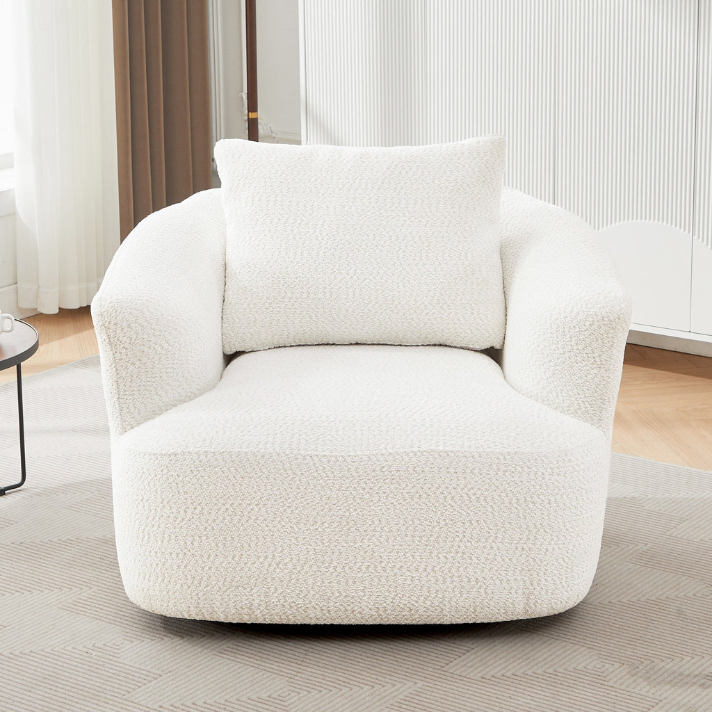 Fauteuil pivotant à 360°, fauteuil d'appoint en bouclette de 38,2 cm avec coussin décoratif, fauteuil-canapé rembourré avec accoudoirs incurvés
