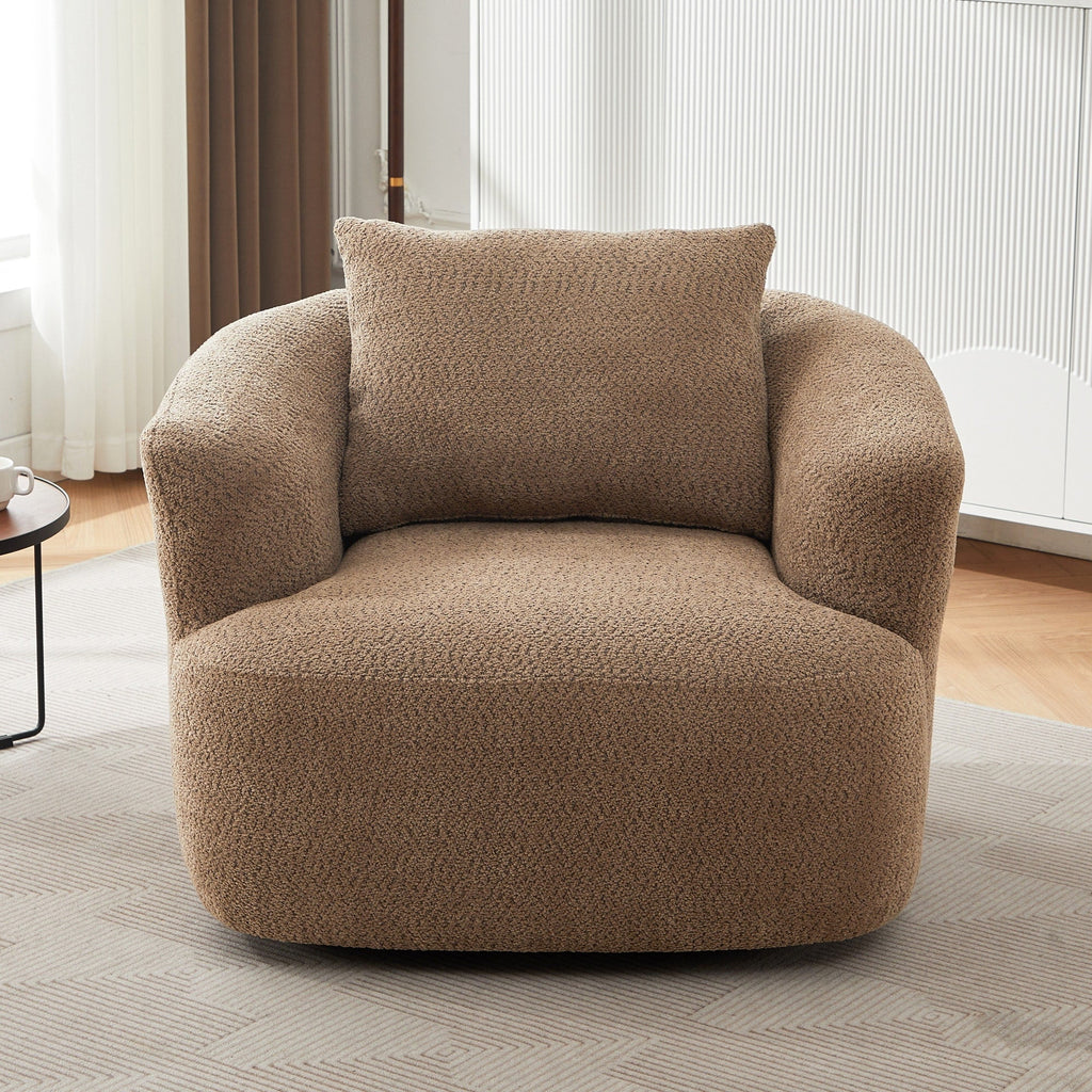 Fauteuil pivotant à 360°, fauteuil d'appoint en bouclette de 38,2 cm avec coussin décoratif, fauteuil-canapé rembourré avec accoudoirs incurvés