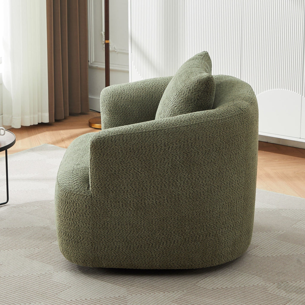 Fauteuil pivotant à 360°, fauteuil d'appoint en bouclette de 38,2 cm avec coussin décoratif, fauteuil-canapé rembourré avec accoudoirs incurvés