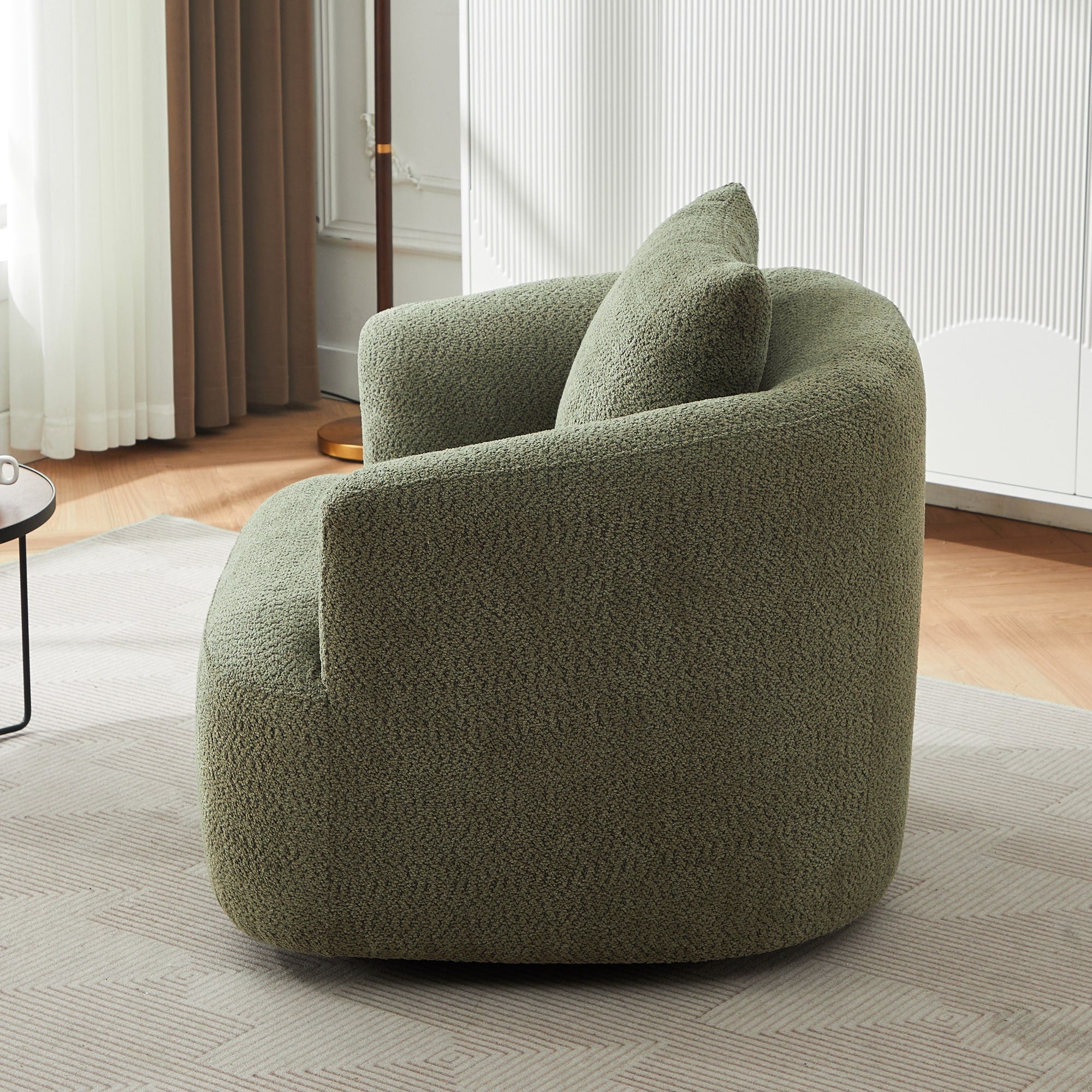 Fauteuil pivotant à 360°, fauteuil d'appoint en bouclette de 38,2 cm avec coussin décoratif, fauteuil-canapé rembourré avec accoudoirs incurvés