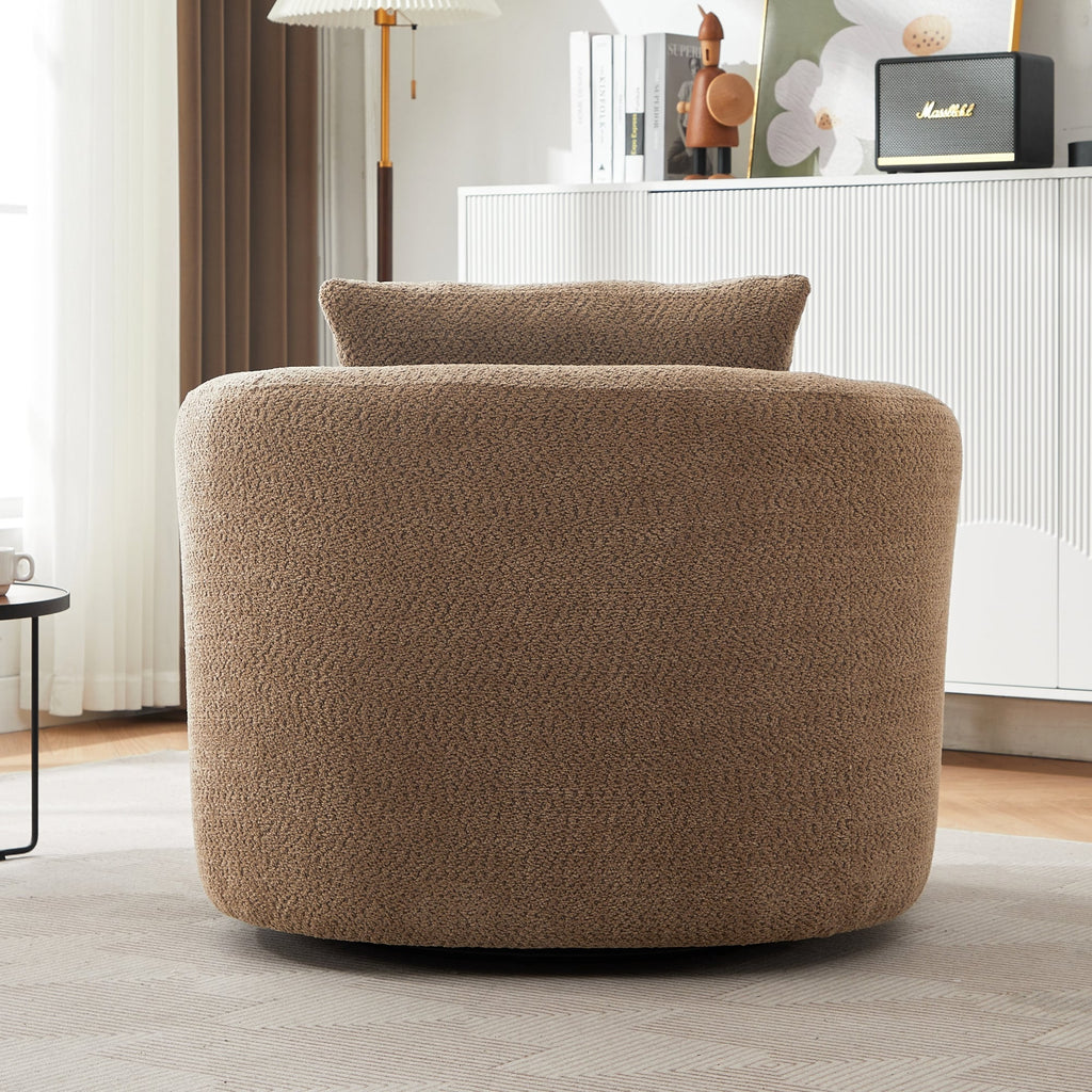 Fauteuil pivotant à 360°, fauteuil d'appoint en bouclette de 38,2 cm avec coussin décoratif, fauteuil-canapé rembourré avec accoudoirs incurvés