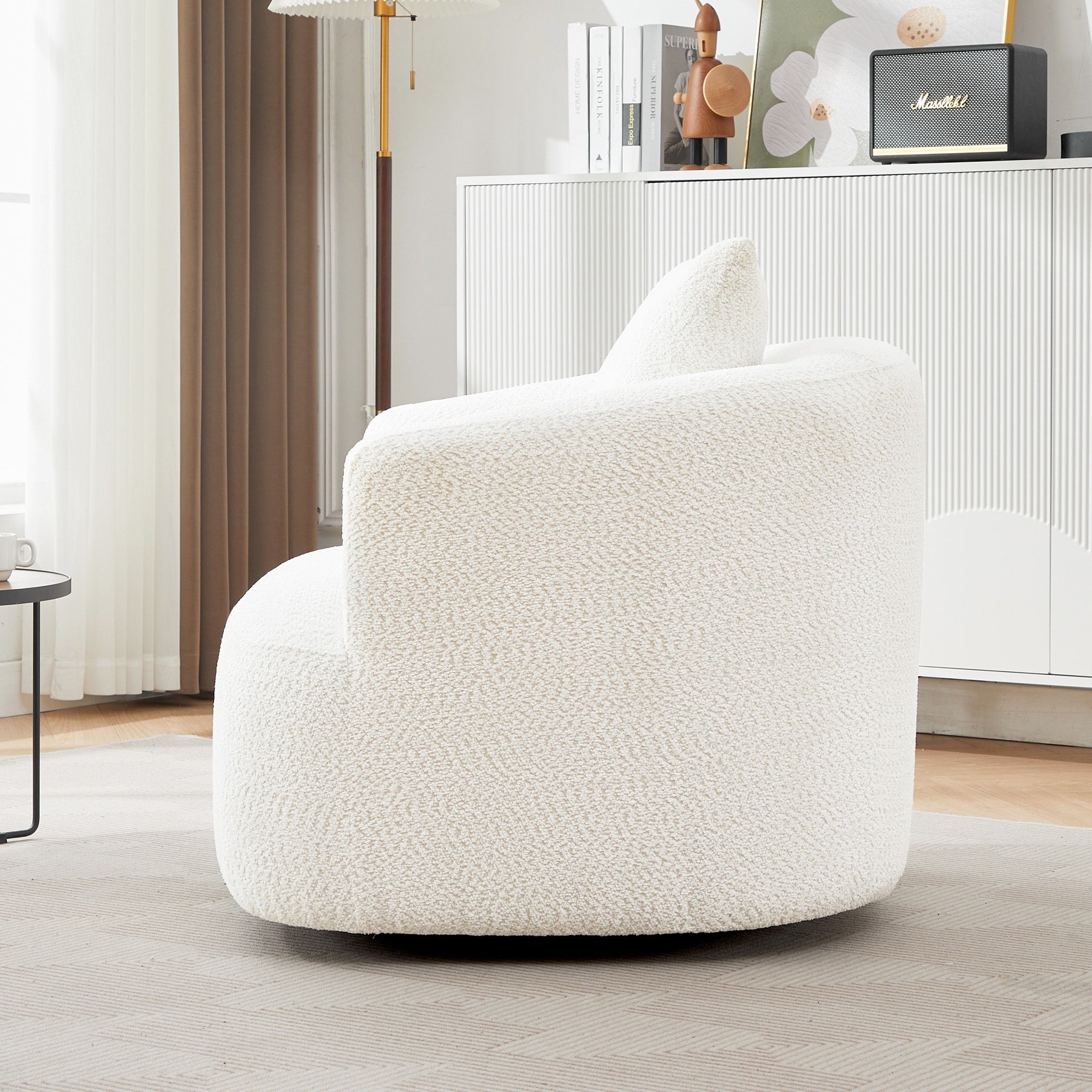 Fauteuil pivotant à 360°, fauteuil d'appoint en bouclette de 38,2 cm avec coussin décoratif, fauteuil-canapé rembourré avec accoudoirs incurvés