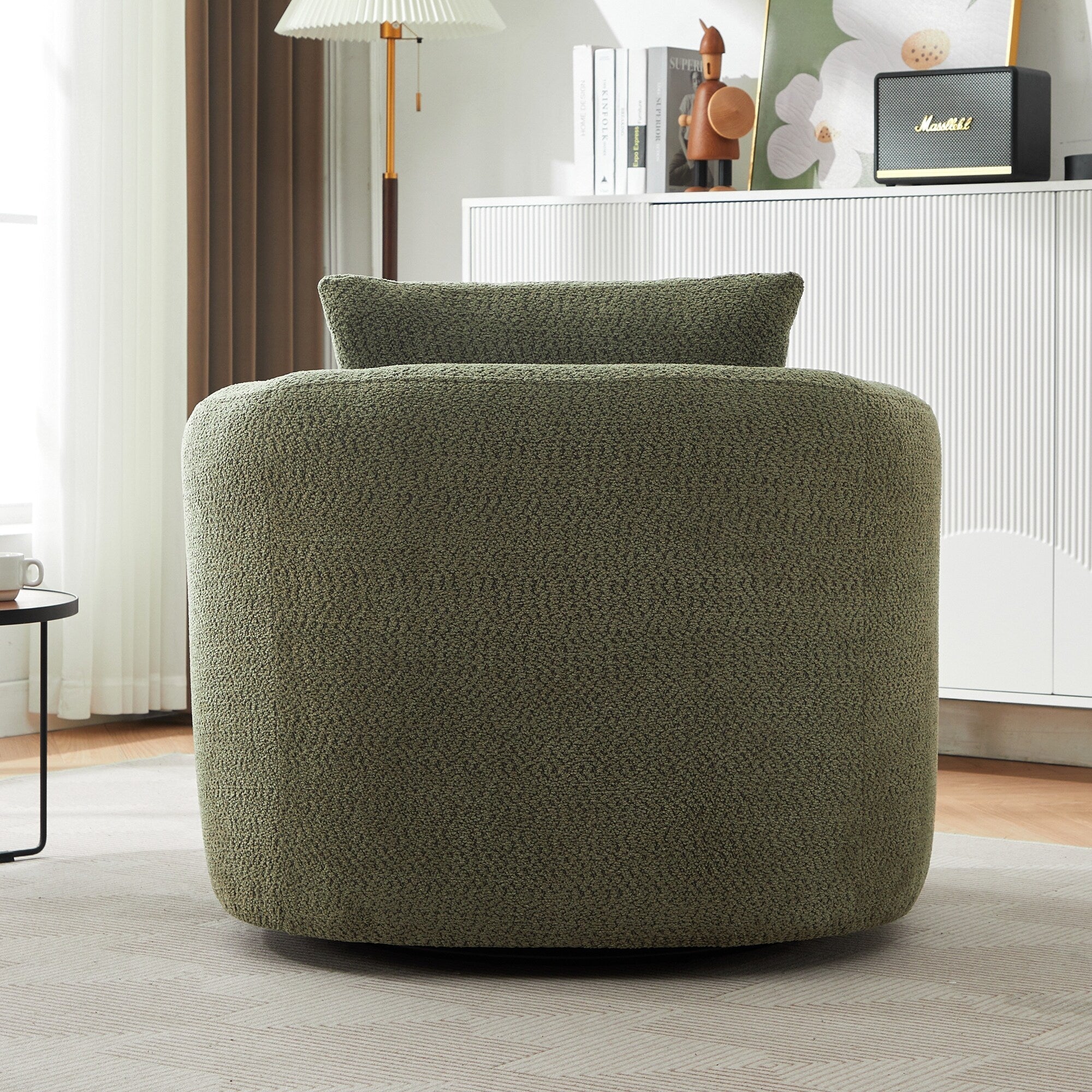 Fauteuil pivotant à 360°, fauteuil d'appoint en bouclette de 38,2 cm avec coussin décoratif, fauteuil-canapé rembourré avec accoudoirs incurvés