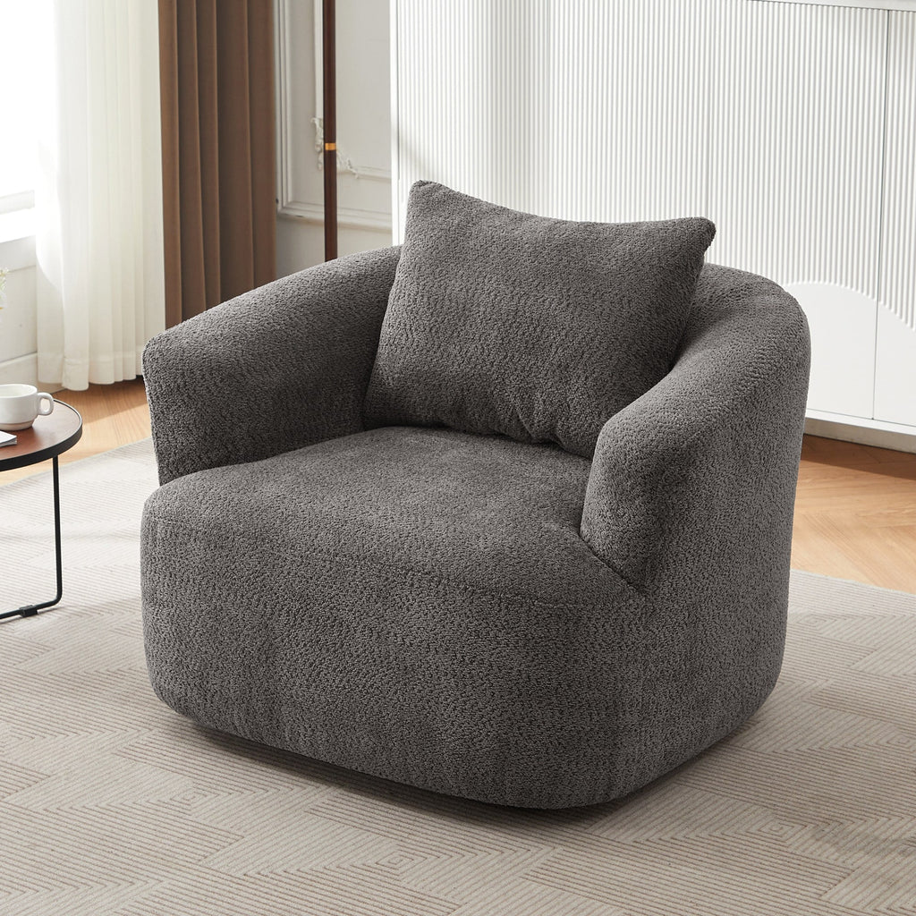 Fauteuil pivotant à 360°, fauteuil d'appoint en bouclette de 38,2 cm avec coussin décoratif, fauteuil-canapé rembourré avec accoudoirs incurvés