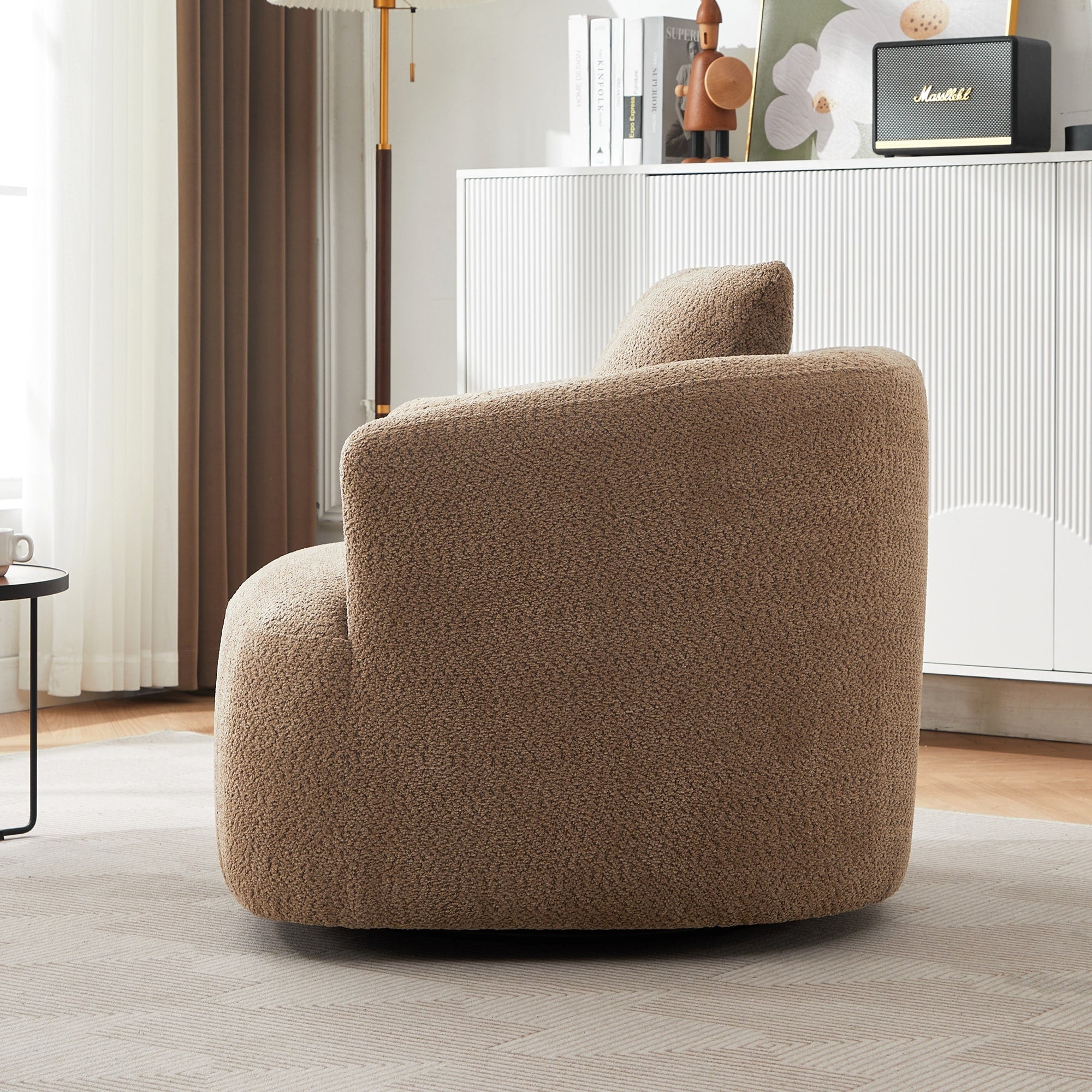 Fauteuil pivotant à 360°, fauteuil d'appoint en bouclette de 38,2 cm avec coussin décoratif, fauteuil-canapé rembourré avec accoudoirs incurvés