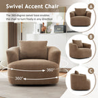 Fauteuil pivotant à 360°, fauteuil d'appoint en bouclette de 38,2 cm avec coussin décoratif, fauteuil-canapé rembourré avec accoudoirs incurvés
