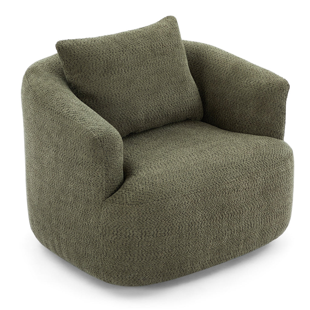 Fauteuil pivotant à 360°, fauteuil d'appoint en bouclette de 38,2 cm avec coussin décoratif, fauteuil-canapé rembourré avec accoudoirs incurvés