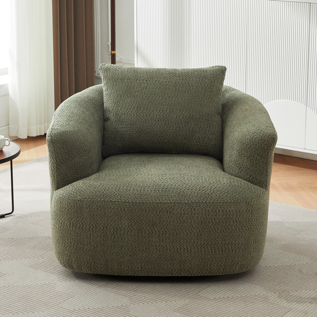 Fauteuil pivotant à 360°, fauteuil d'appoint en bouclette de 38,2 cm avec coussin décoratif, fauteuil-canapé rembourré avec accoudoirs incurvés
