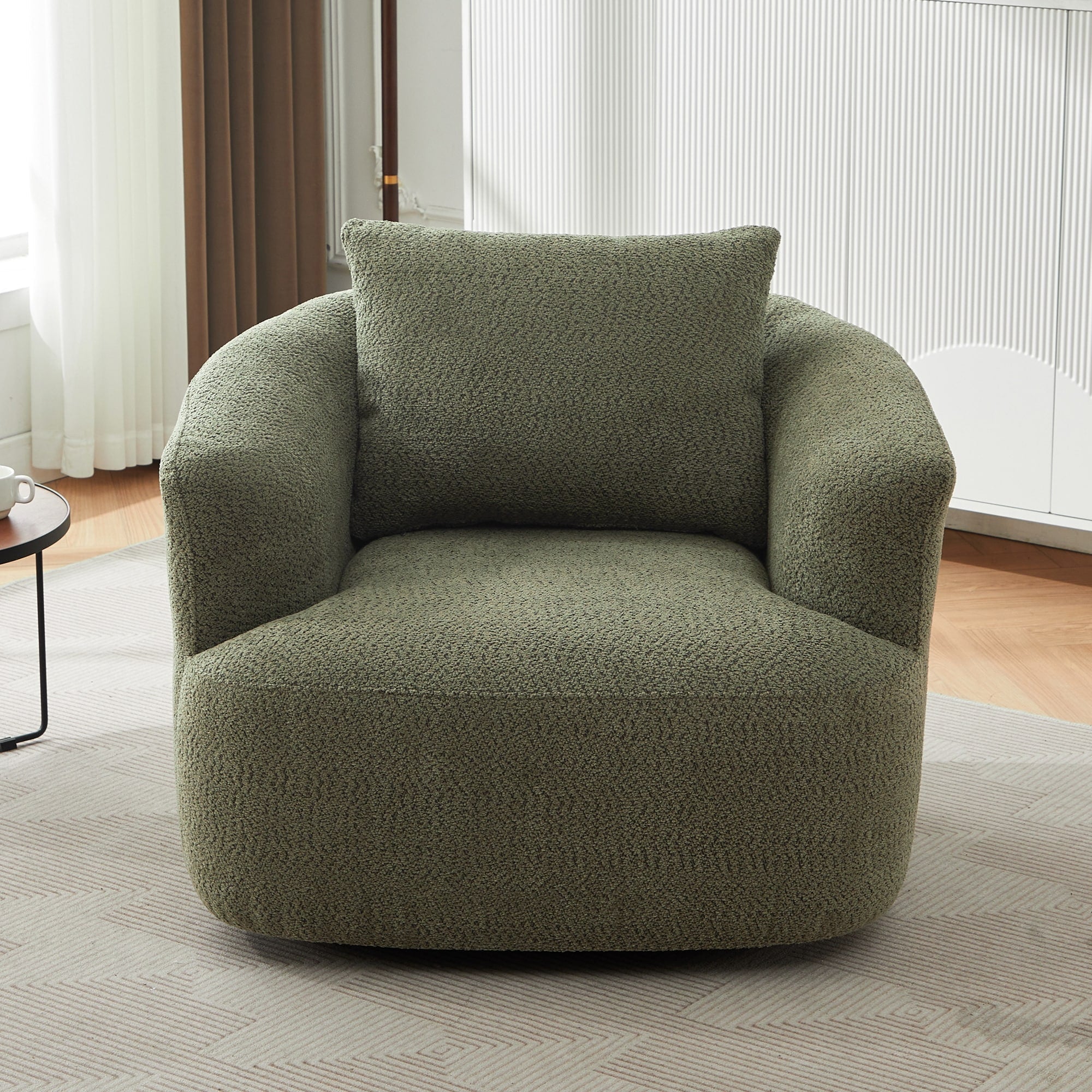 Fauteuil pivotant à 360°, fauteuil d'appoint en bouclette de 38,2 cm avec coussin décoratif, fauteuil-canapé rembourré avec accoudoirs incurvés