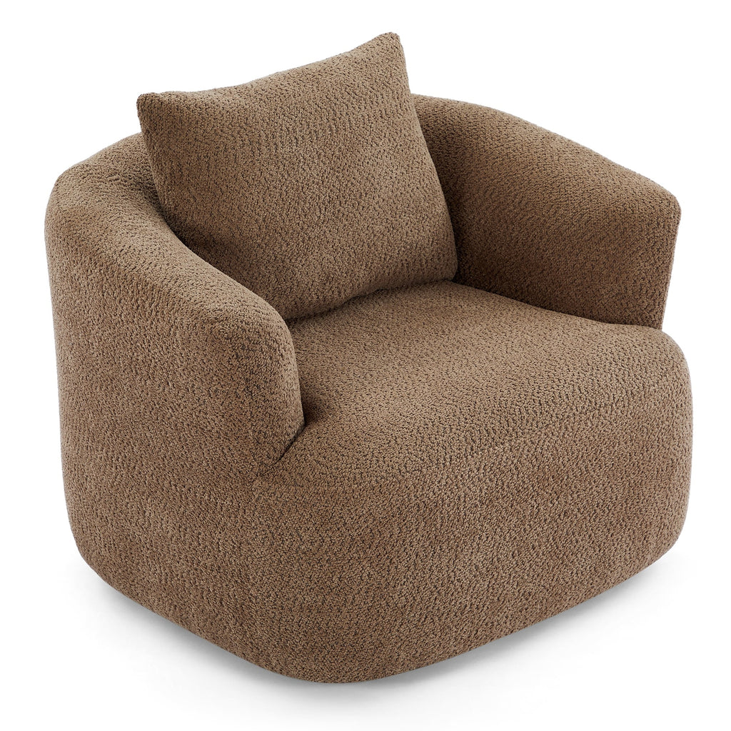 Fauteuil pivotant à 360°, fauteuil d'appoint en bouclette de 38,2 cm avec coussin décoratif, fauteuil-canapé rembourré avec accoudoirs incurvés