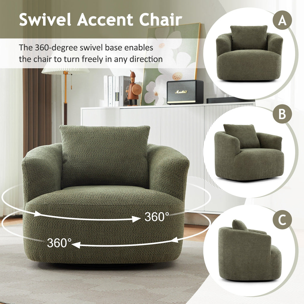 Fauteuil pivotant à 360°, fauteuil d'appoint en bouclette de 38,2 cm avec coussin décoratif, fauteuil-canapé rembourré avec accoudoirs incurvés