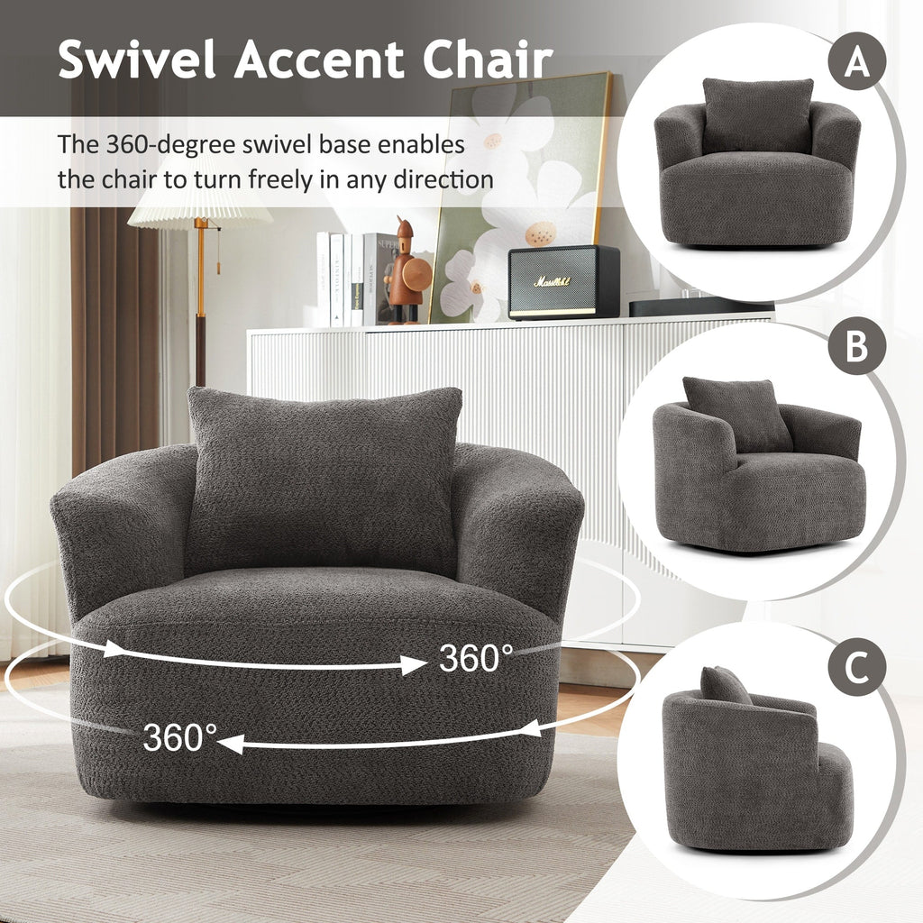 Fauteuil pivotant à 360°, fauteuil d'appoint en bouclette de 38,2 cm avec coussin décoratif, fauteuil-canapé rembourré avec accoudoirs incurvés