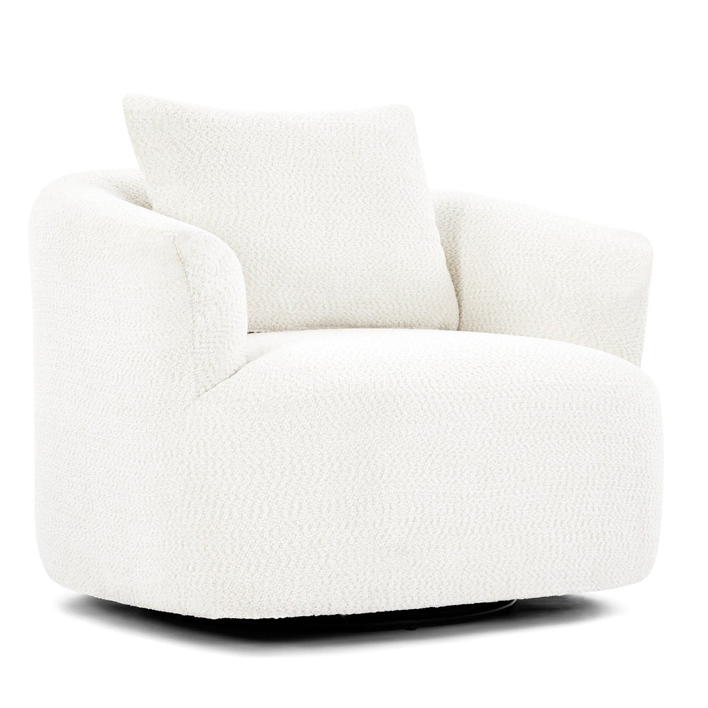 Fauteuil pivotant à 360°, fauteuil d'appoint en bouclette de 38,2 cm avec coussin décoratif, fauteuil-canapé rembourré avec accoudoirs incurvés