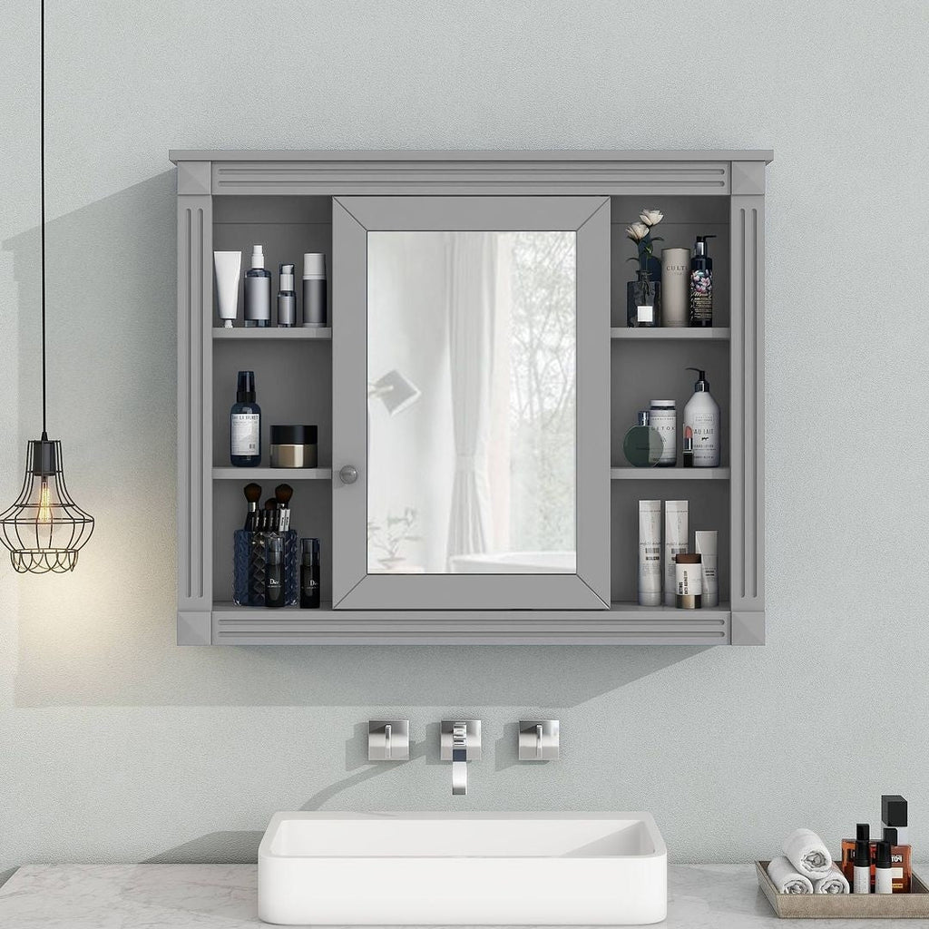 Meuble-lavabo moderne de 91 cm (36 pouces) pour salle de bain avec lavabo intégré et armoire à miroir, 2 portes et 2 tiroirs.