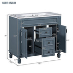 Meuble-lavabo moderne de 91 cm (36 pouces) pour salle de bain avec lavabo intégré et armoire à miroir, 2 portes et 2 tiroirs.