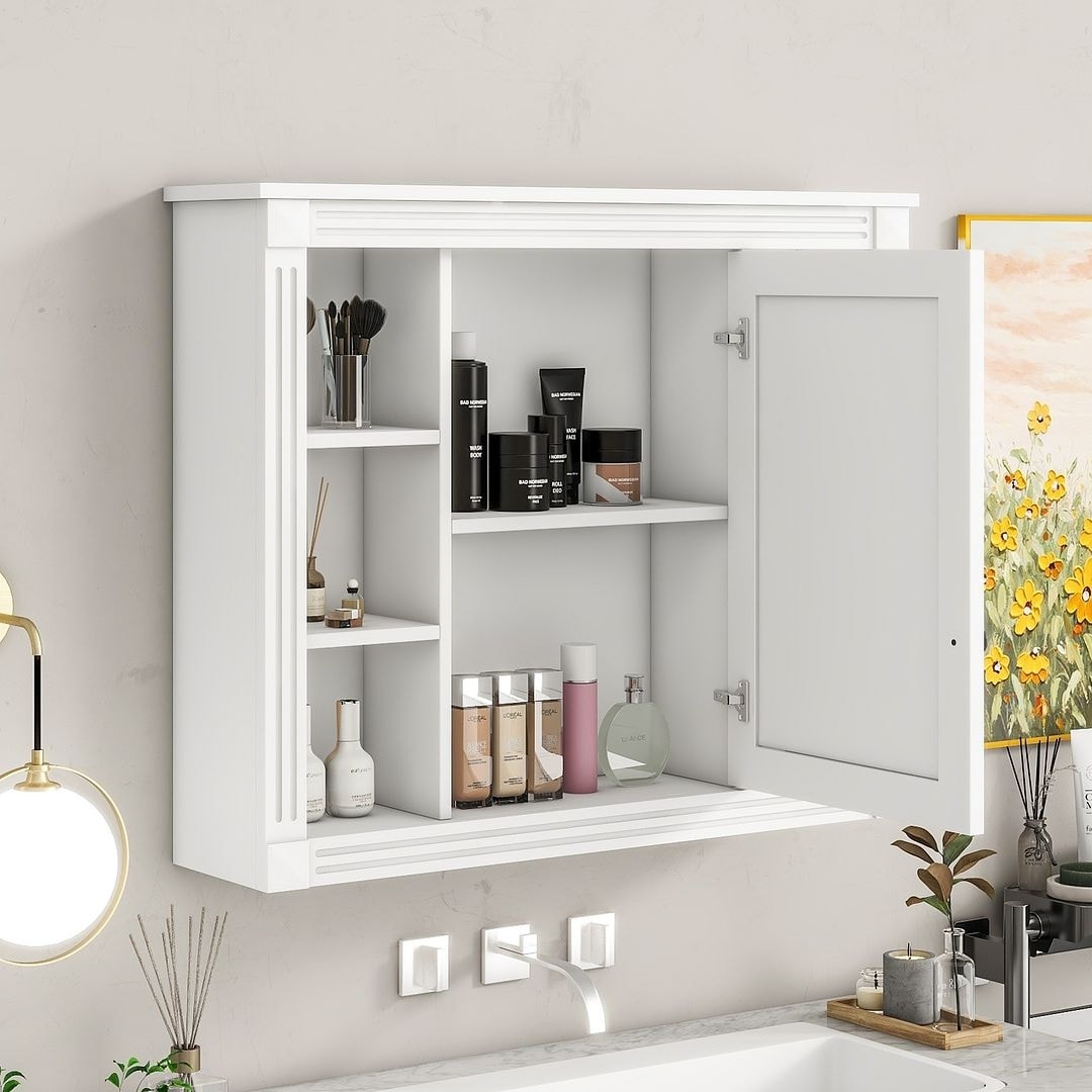 Meuble-lavabo moderne de 91 cm (36 pouces) pour salle de bain avec lavabo intégré et armoire à miroir, 2 portes et 2 tiroirs.