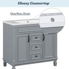 Meuble-lavabo moderne de 91 cm (36 pouces) pour salle de bain avec lavabo intégré et armoire à miroir, 2 portes et 2 tiroirs.