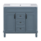 Meuble-lavabo moderne de 91 cm (36 pouces) pour salle de bain avec lavabo intégré et armoire à miroir, 2 portes et 2 tiroirs.