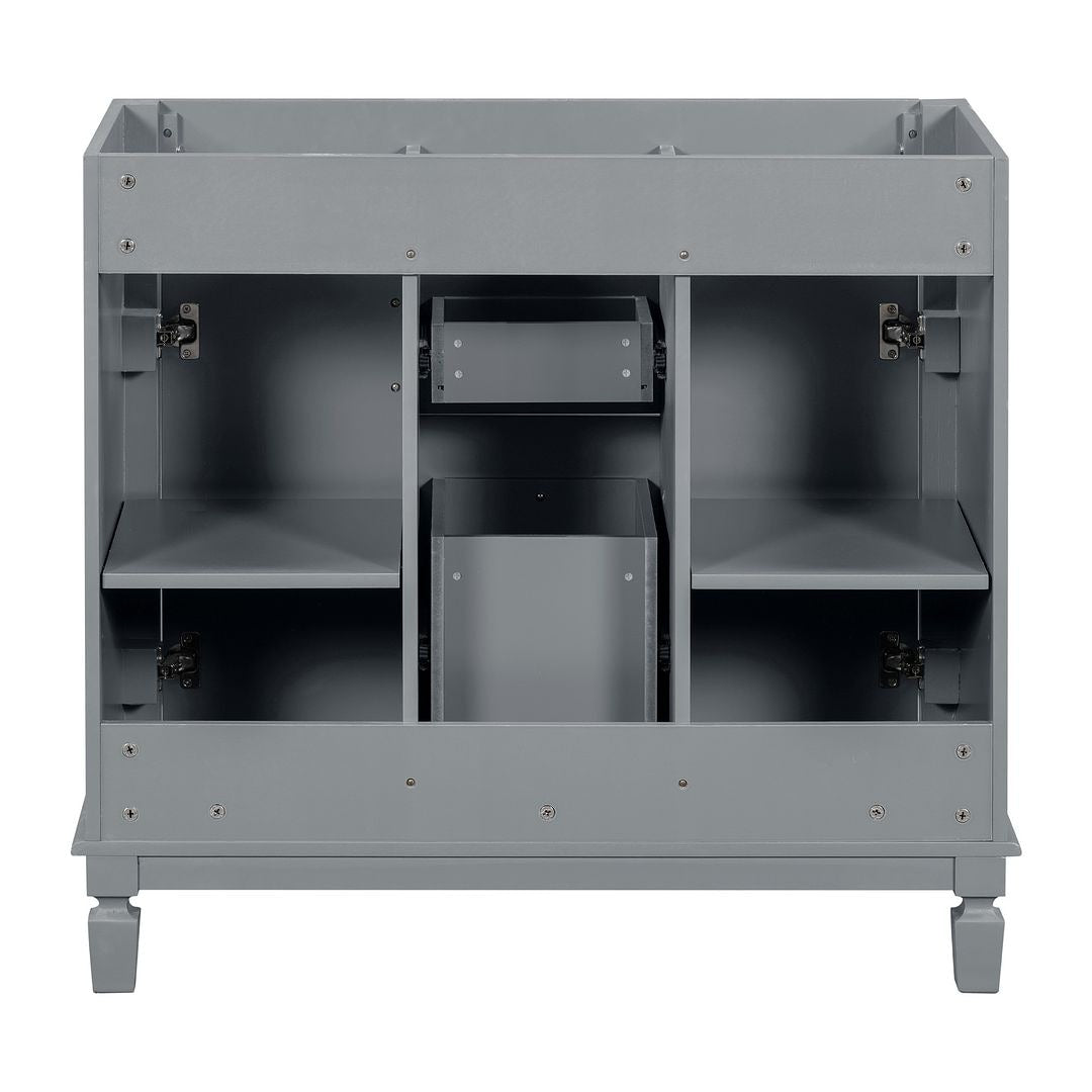 Meuble-lavabo moderne de 91 cm (36 pouces) pour salle de bain avec lavabo intégré et armoire à miroir, 2 portes et 2 tiroirs.