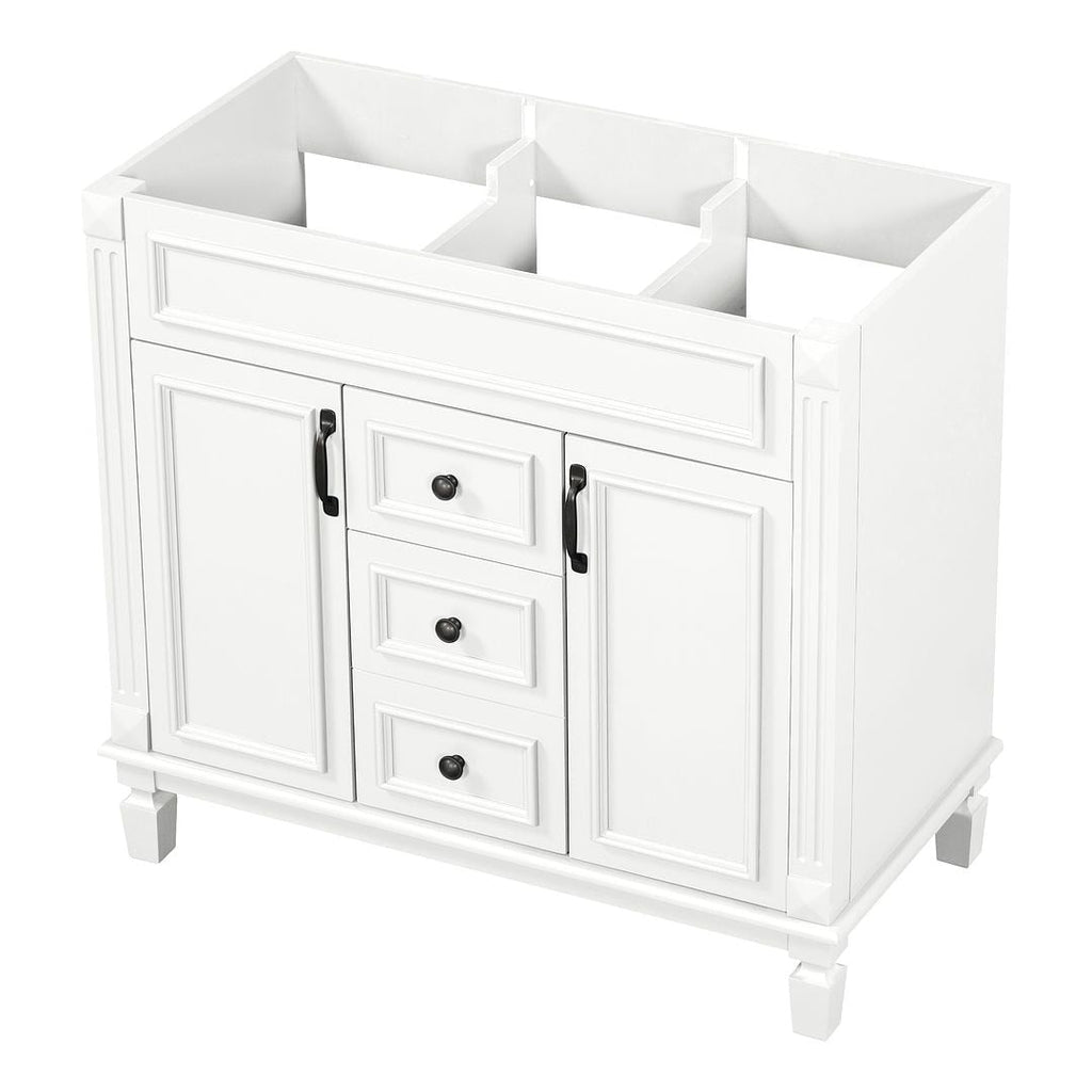 Meuble-lavabo moderne de 91 cm (36 pouces) pour salle de bain avec lavabo intégré et armoire à miroir, 2 portes et 2 tiroirs.