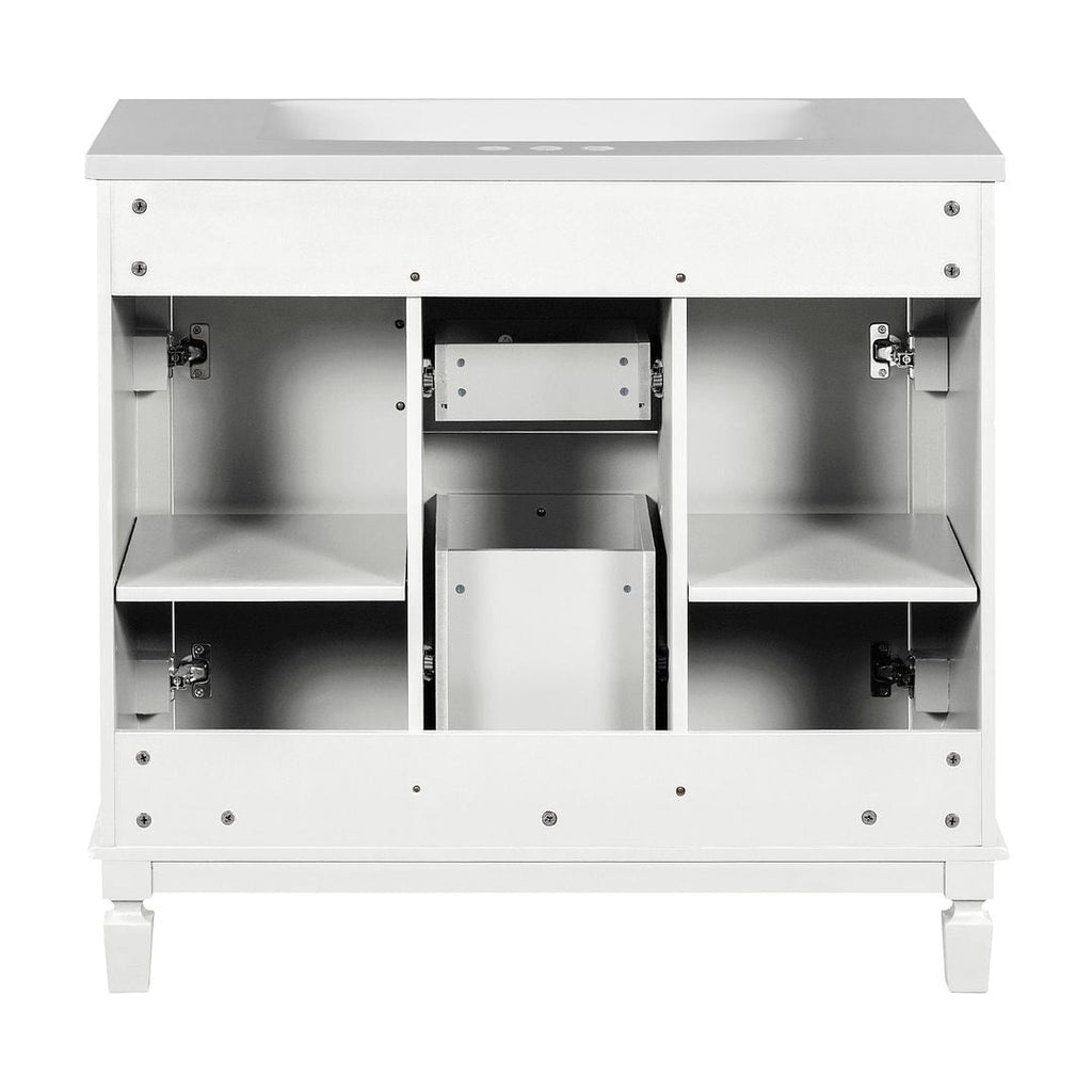 Meuble-lavabo moderne de 91 cm (36 pouces) pour salle de bain avec lavabo intégré et armoire à miroir, 2 portes et 2 tiroirs.