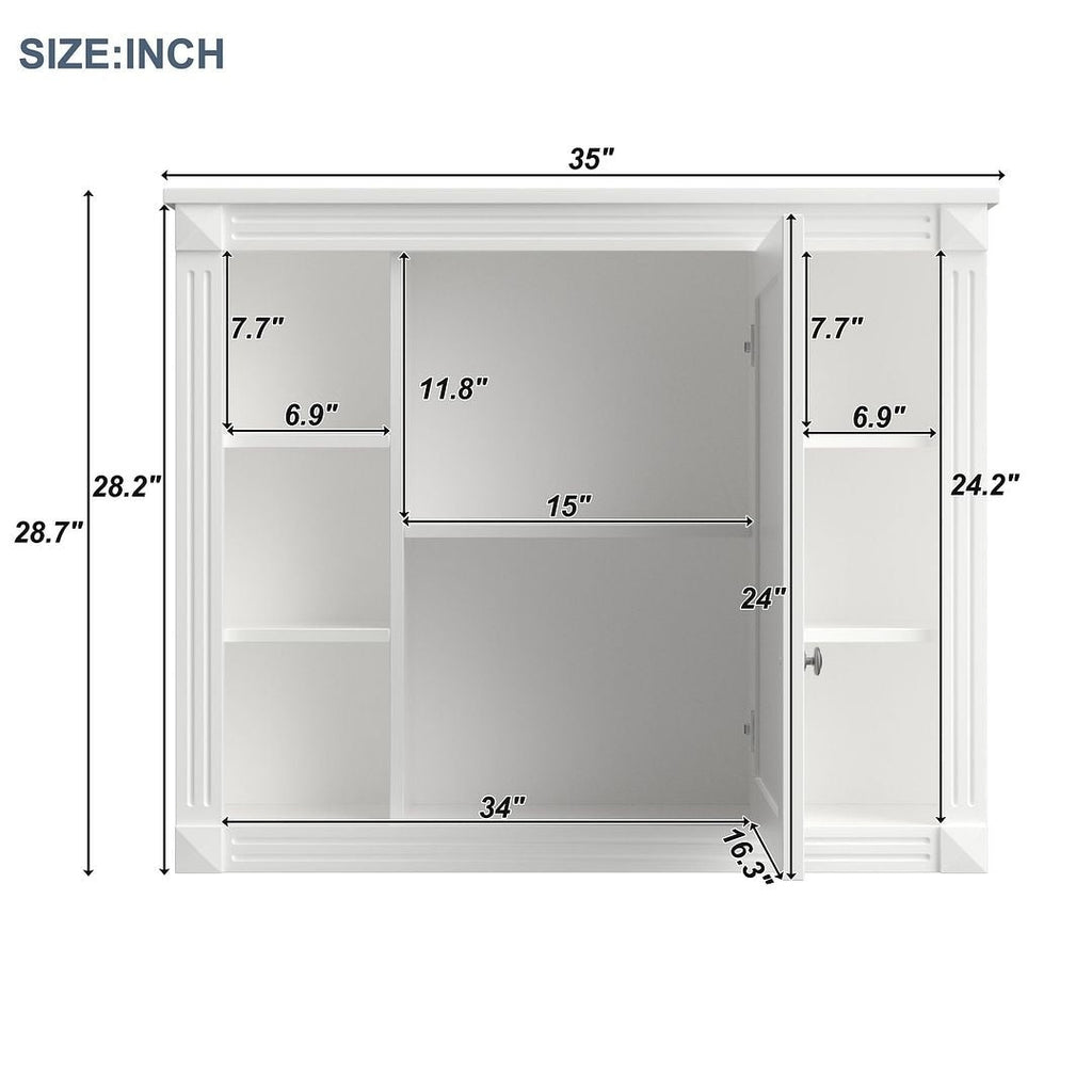 Meuble-lavabo moderne de 91 cm (36 pouces) pour salle de bain avec lavabo intégré et armoire à miroir, 2 portes et 2 tiroirs.