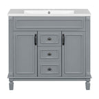 Meuble-lavabo moderne de 91 cm (36 pouces) pour salle de bain avec lavabo intégré et armoire à miroir, 2 portes et 2 tiroirs.