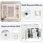 Meuble-lavabo moderne de 91 cm (36 pouces) pour salle de bain avec lavabo intégré et armoire à miroir, 2 portes et 2 tiroirs.