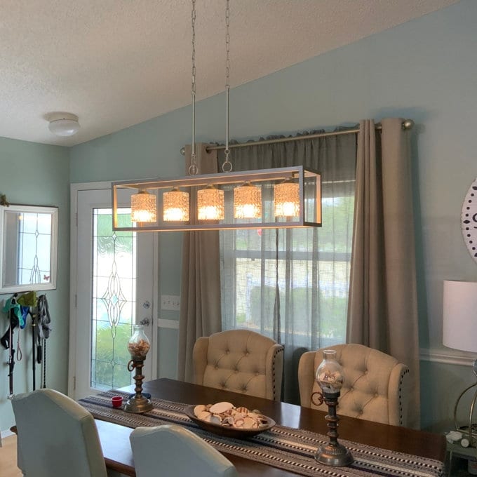 Luminaire rectangulaire en cristal à 5 lumières, style moderne du milieu du siècle, 37 pouces, pour salle à manger - 37 pouces