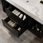 Meuble-lavabo suspendu de 39,4 pouces avec lavabo en céramique, meuble mural avec 2 tiroirs à fermeture amortie et plateau en ardoise blanche - 39'4 x 18'9