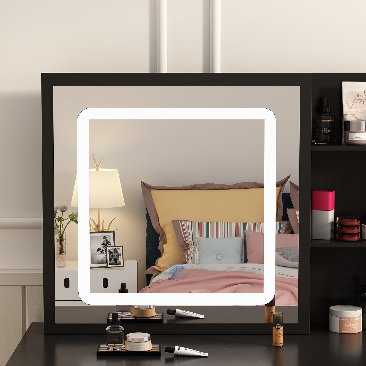 Ensemble de coiffeuse de maquillage de 99,5 cm de large avec tabouret et miroir